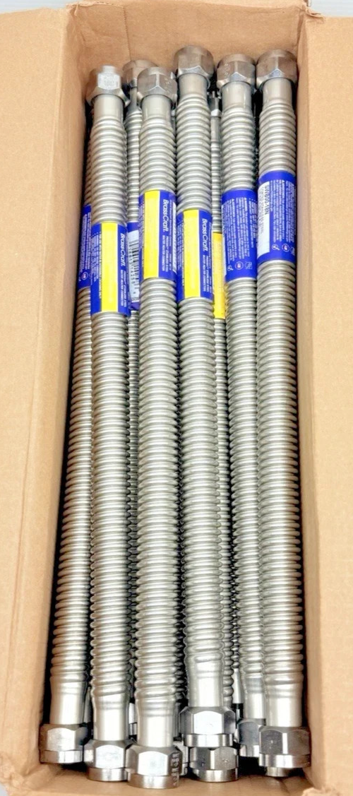 BOX OF 25, SWB00-18N BRASSCRAFT, WATER HEATER CONECTOR 3/4" FIP X 3/4 FIP X 18" - Northside Material Brokers