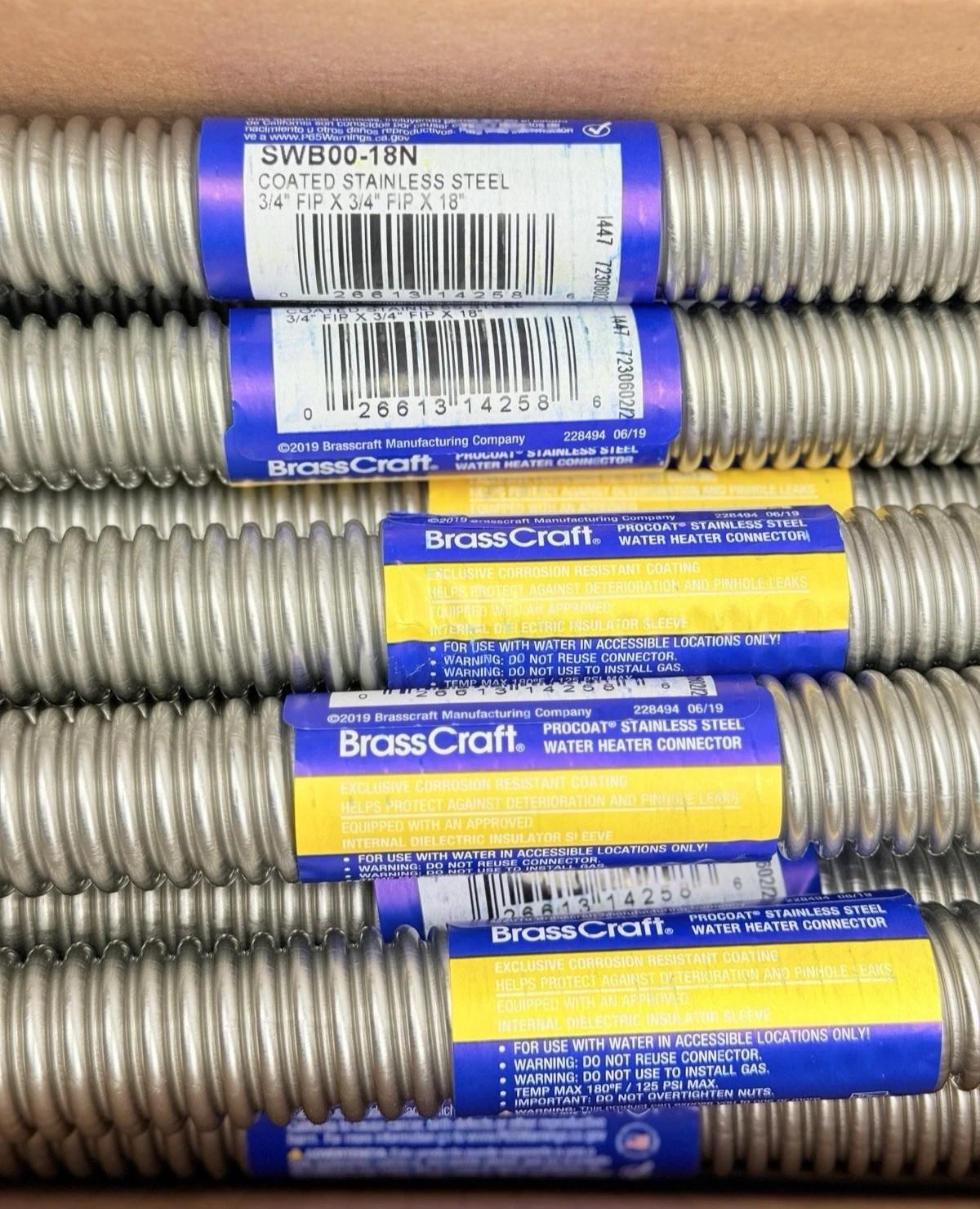 BOX OF 25, SWB00-18N BRASSCRAFT, WATER HEATER CONECTOR 3/4" FIP X 3/4 FIP X 18" - Northside Material Brokers