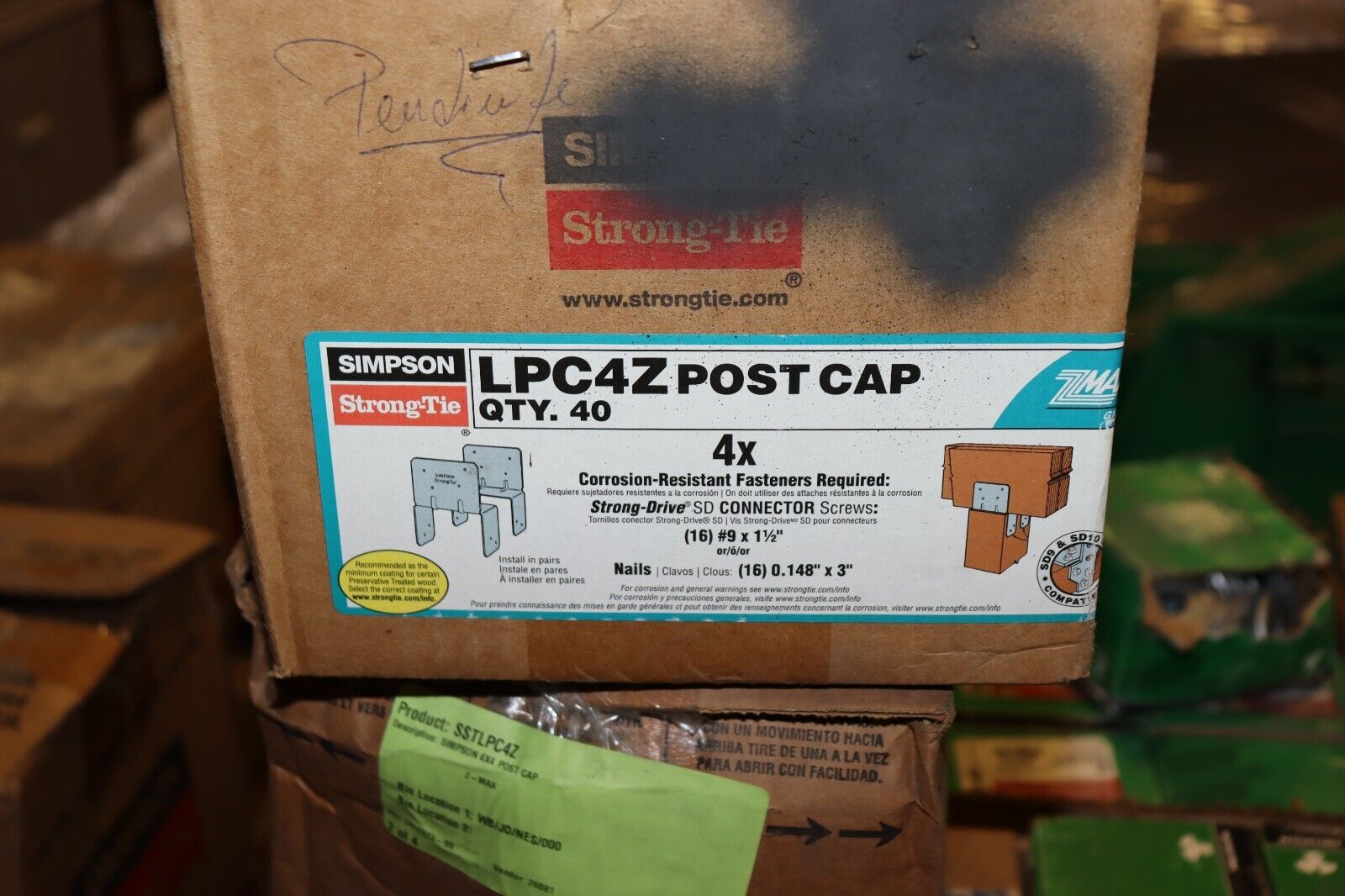 Case of 40 - Simpson Strong-Tie Galv Steel Z-Max 18 Ga 4" X 4" Wood Post Beam Ca - Northside Material Brokers