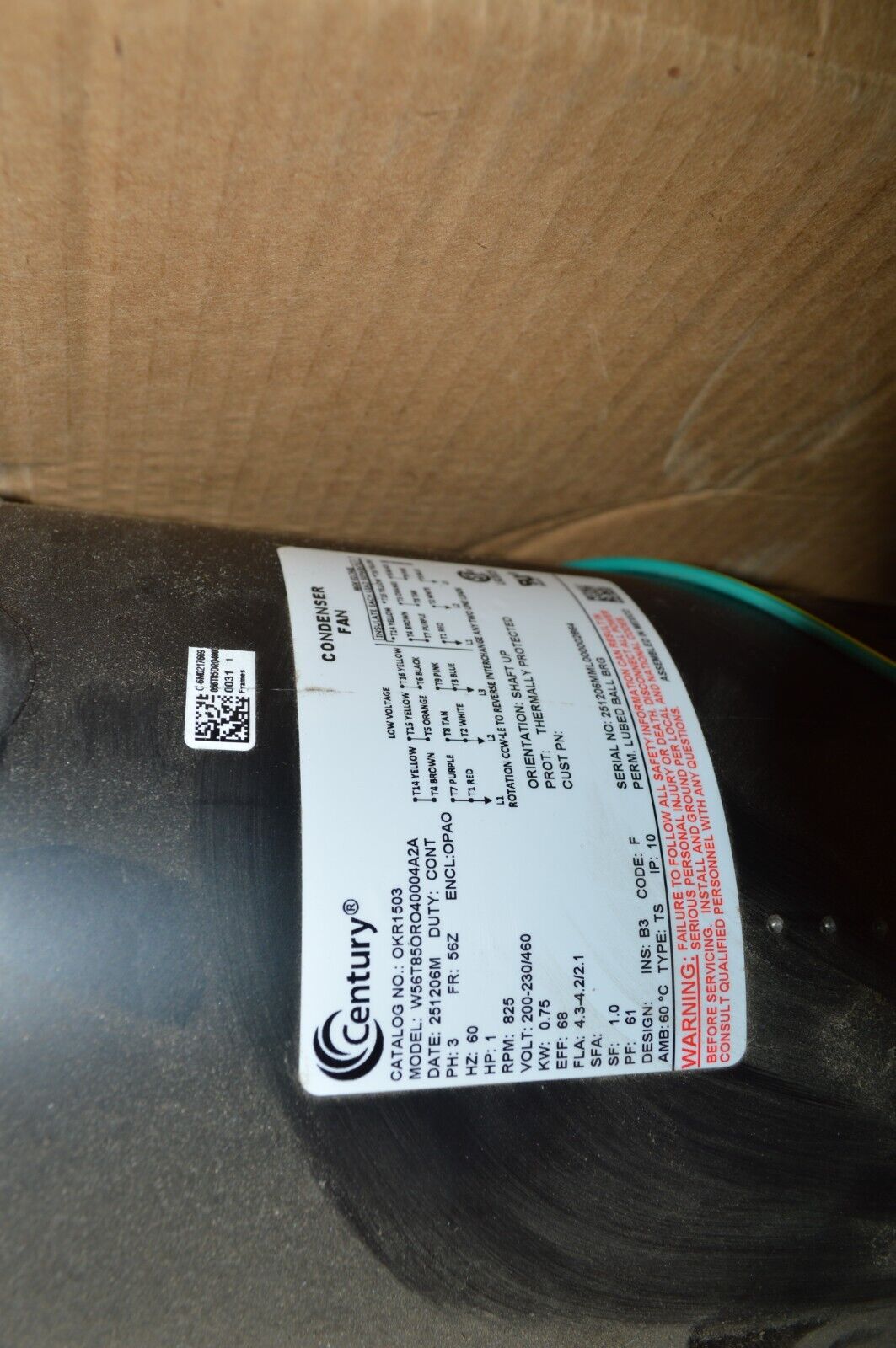 Century Direct Drive Motor: Krack Refrigeration OEM Repl, 1 HP, 850 Nameplate RP - Northside Material Brokers