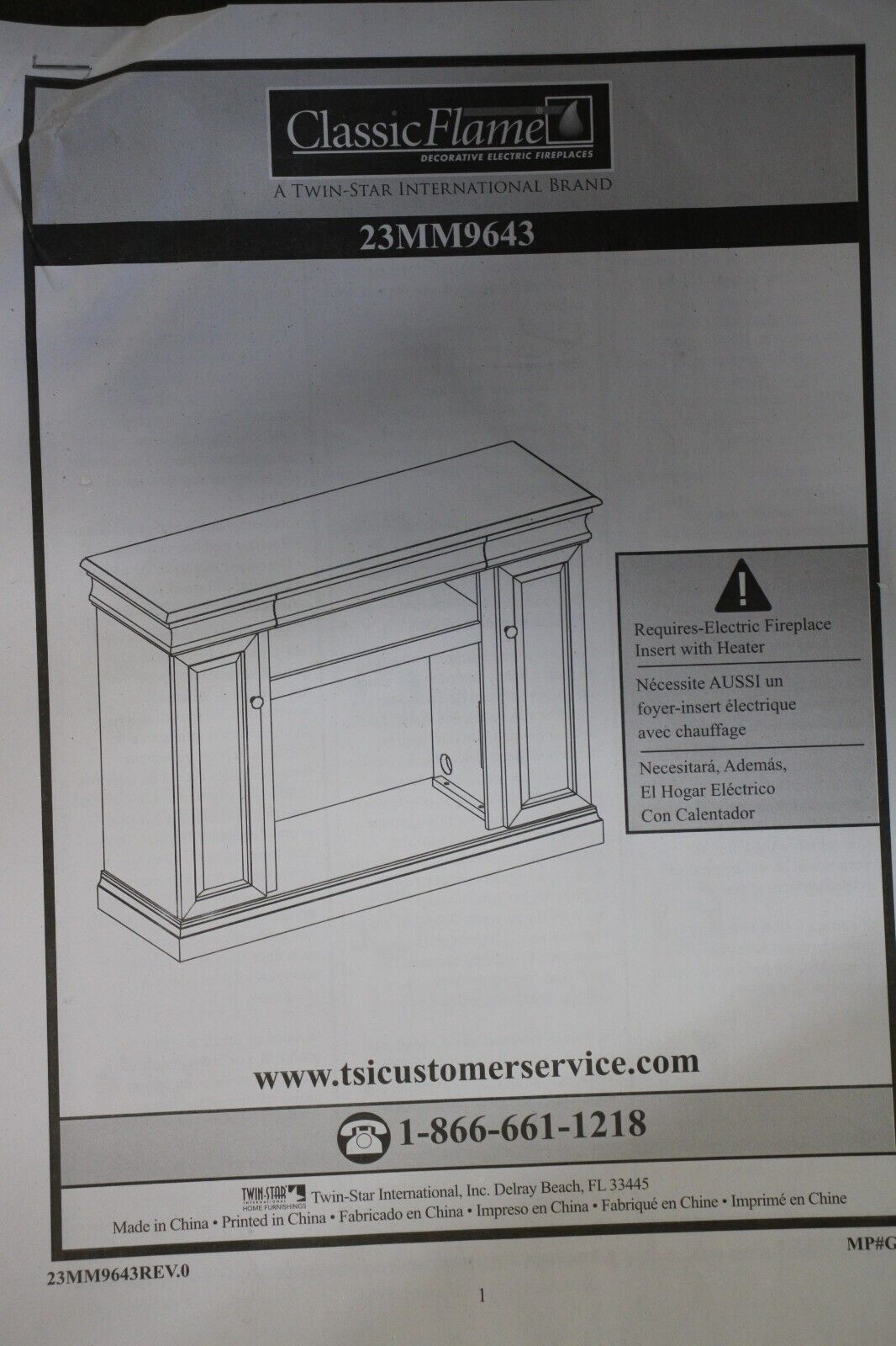 Classic Flame 23" MEDIA CABINET ELECTRONIC FIREPLACE HEATER 23MM9643-X331 - Northside Material Brokers