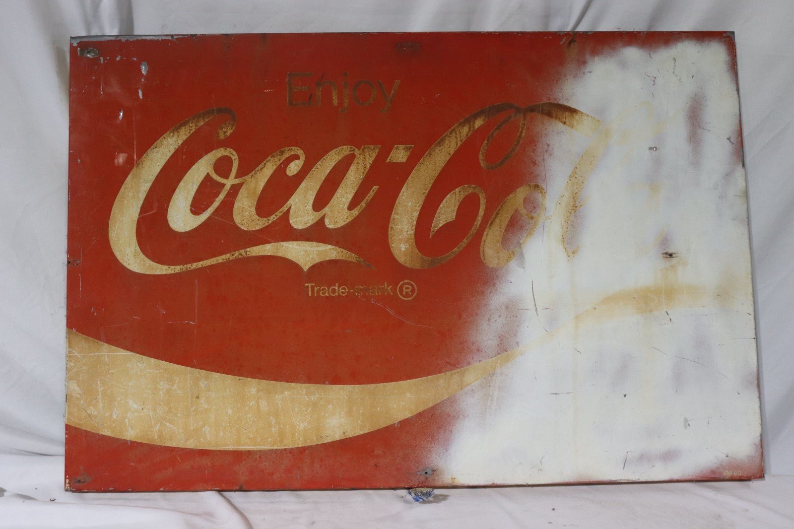 Coca Cola Sign Vintage Rustic Heavy Metal, White Spray Painted - Northside Material Brokers