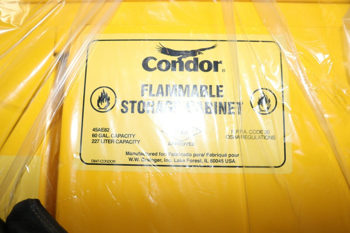Condor 60 Gal Flammable Cabinet, model 45ae82, NEW dent on back - Northside Material Brokers
