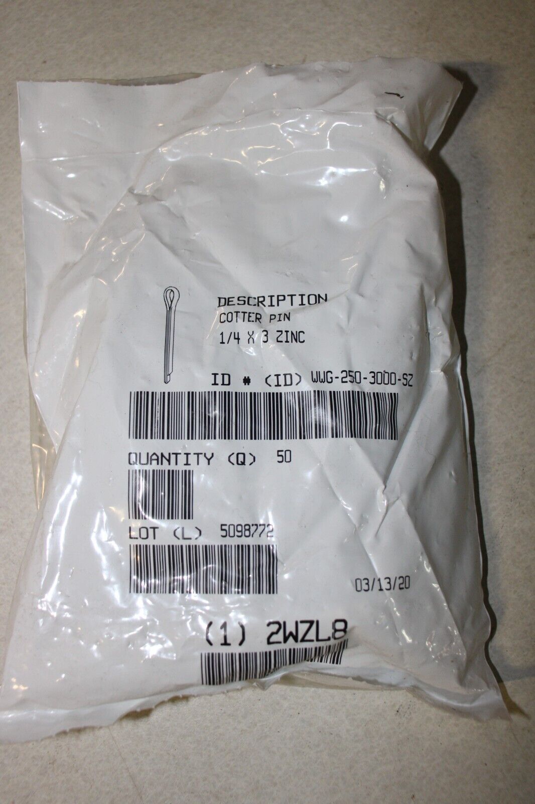 Cotter Pin 1/4 in Pin Dia, 3-19/64 LONG, STEEL, 50-PACK - Northside Material Brokers