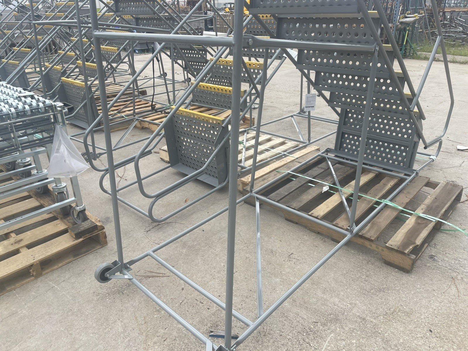Cotterman 9-Step Rolling Steel Staircase Ladder, 450 lbs Cap, w/ Platform. - Northside Material Brokers