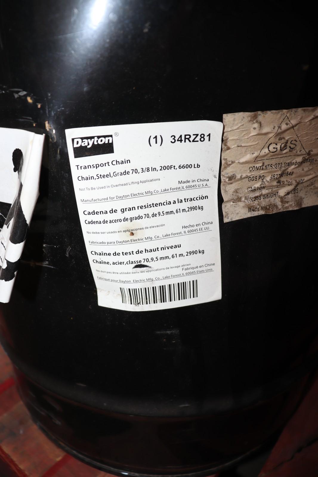 Dayton 34RZ81 Transport Chain, 3/8 In, 200 Ft. L, 6600 Lb, Grade 70, New - Northside Material Brokers