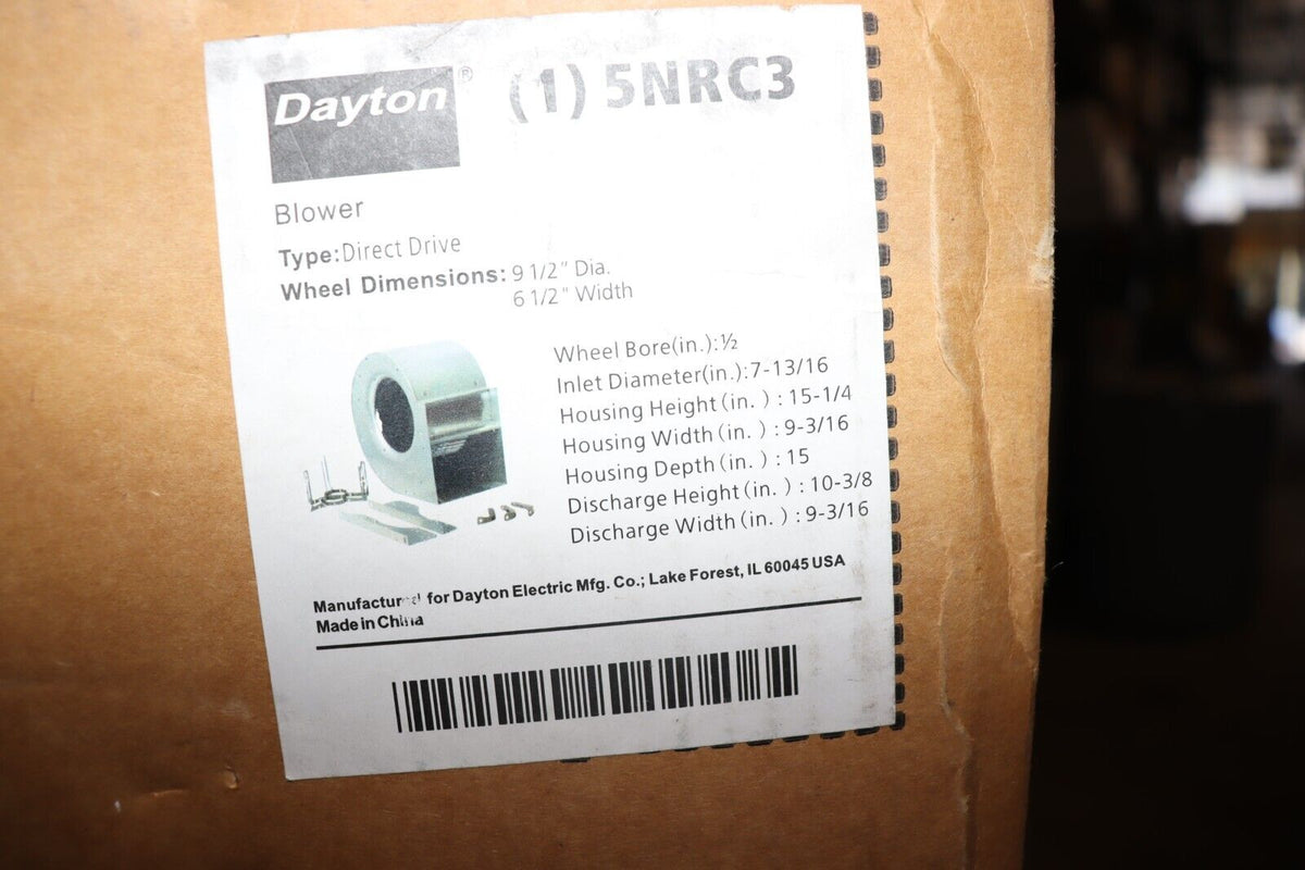 Dayton 5NRC3 Blower 9 1/2 in Wheel Dia, 6 1/2 in Wheel Wd, 10 3/8 in Discharge - Northside Material Brokers