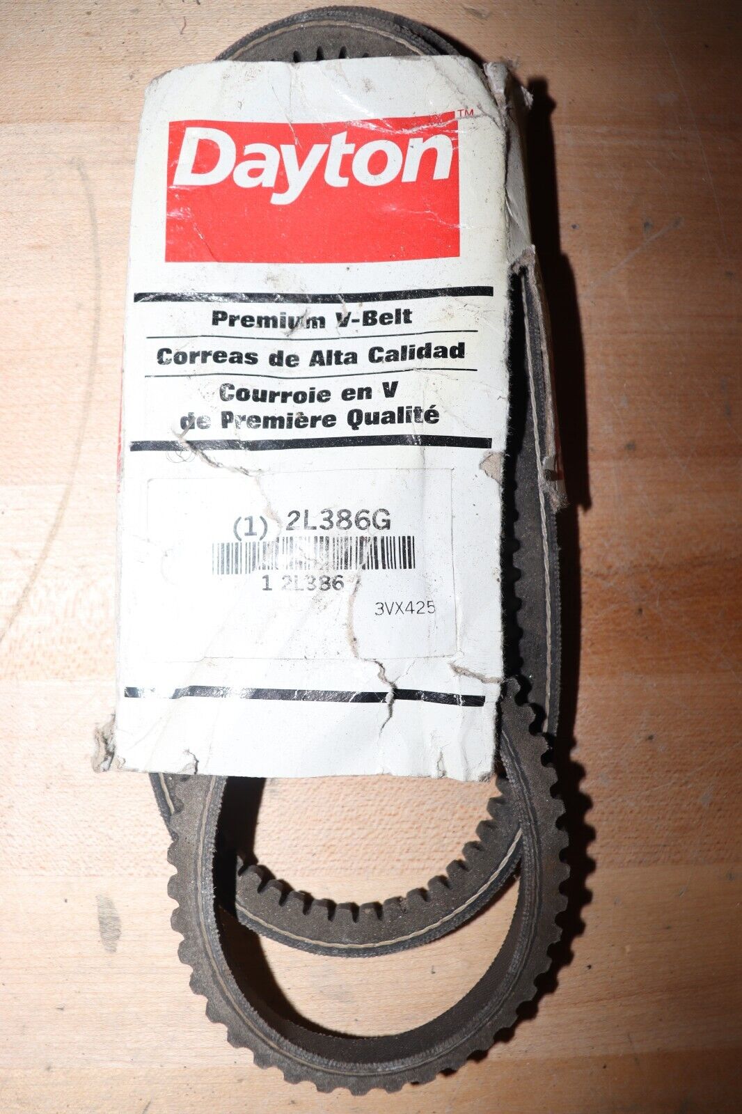 DAYTON Cogged V-Belt: 42.5 in Outside Lg, 3/8 in Top Wd, 5/16 in Thick, 2L386 - Northside Material Brokers