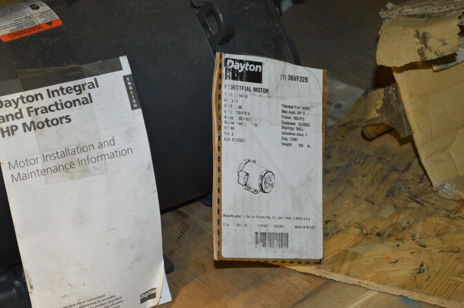 DAYTON General Purpose Motor: Totally Enclosed Fan-Cooled 3 HP, 36VF22B - Northside Material Brokers