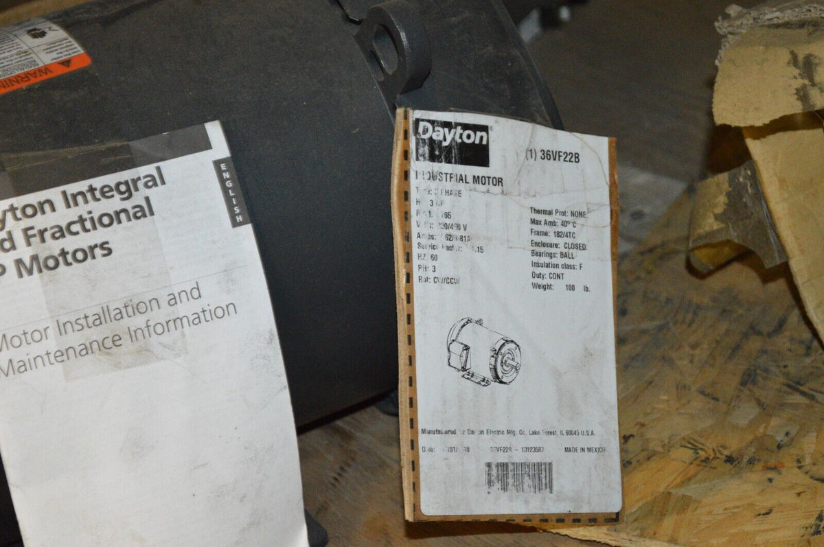 DAYTON General Purpose Motor: Totally Enclosed Fan-Cooled 3 HP, 36VF22B - Northside Material Brokers