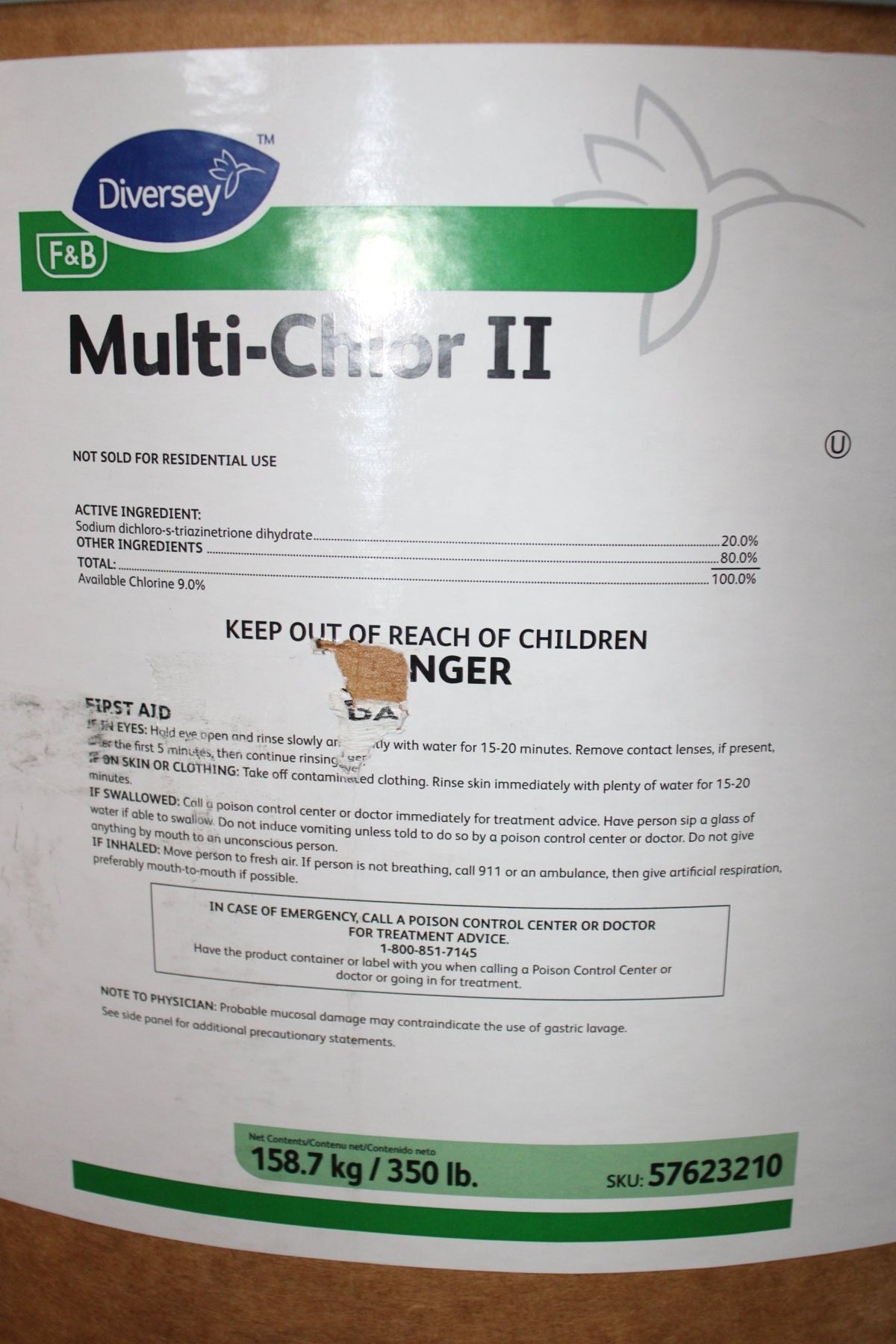 Diversey Multi-Chlor ii, 350 Lb Drum - Northside Material Brokers