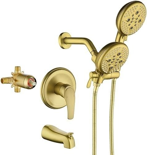 Dual Shower Faucet Set w/ Valve, Brushed Gold, 3 Way Diverter, 88014BG - Northside Material Brokers