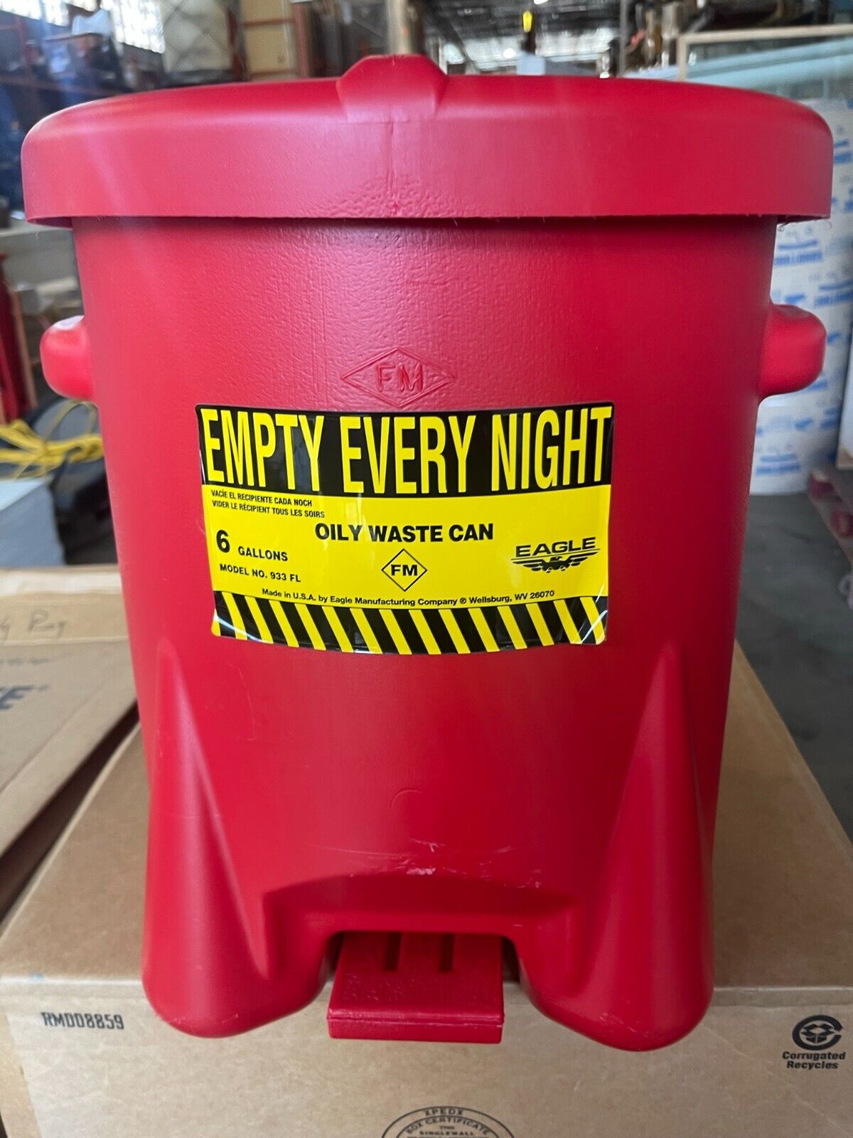 EAGLE Oily Waste Can: 6 gal Can Capacity, Polyethylene, Red, Foot Operated Self - Northside Material Brokers