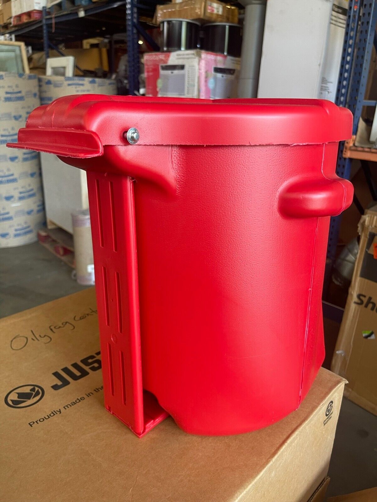 EAGLE Oily Waste Can: 6 gal Can Capacity, Polyethylene, Red, Foot Operated Self - Northside Material Brokers