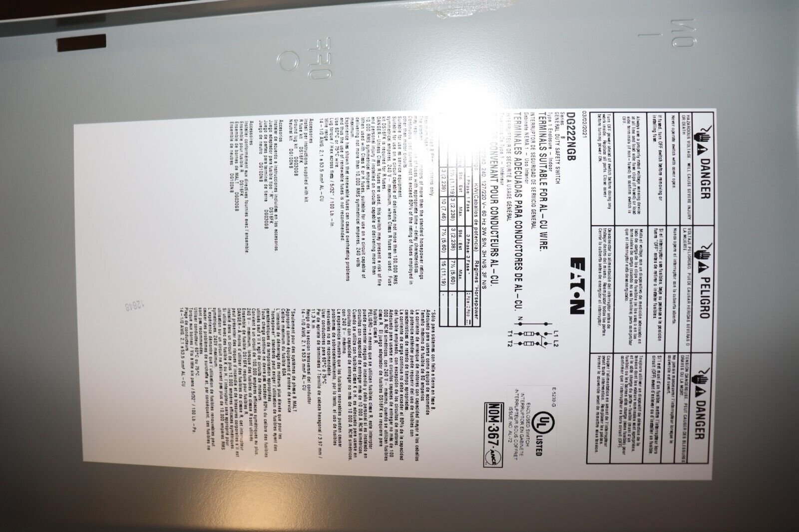 Eaton DG222NGB 60A General Duty 240V Fusible Disconnect - Northside Material Brokers