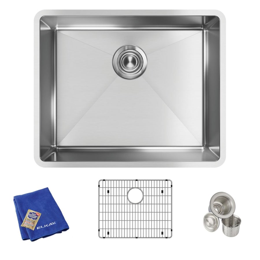 Elkay Crosstown 22-1/2" Undermount 1 Basin Stainless Steel Kitchen Sink, Basin Rack, Basket Strainer - Northside Material Brokers