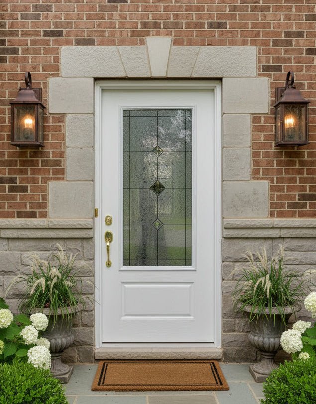Exterior Front Entry 3/4 View Leaded Decorative Glass Door w/ Frame, 36 Inch - Northside Material Brokers