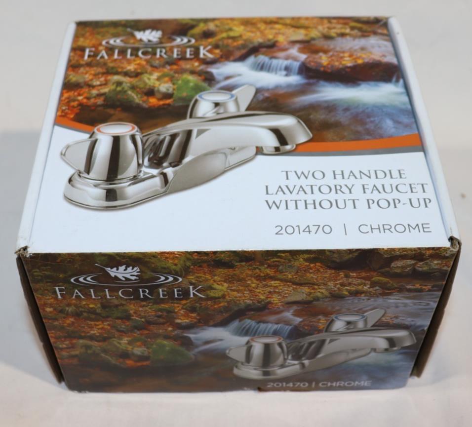 FALLCREEK TWO HANDLE LAVATORY FAUCET WITHOUT POP-UP - CHROME 201470, New - Northside Material Brokers