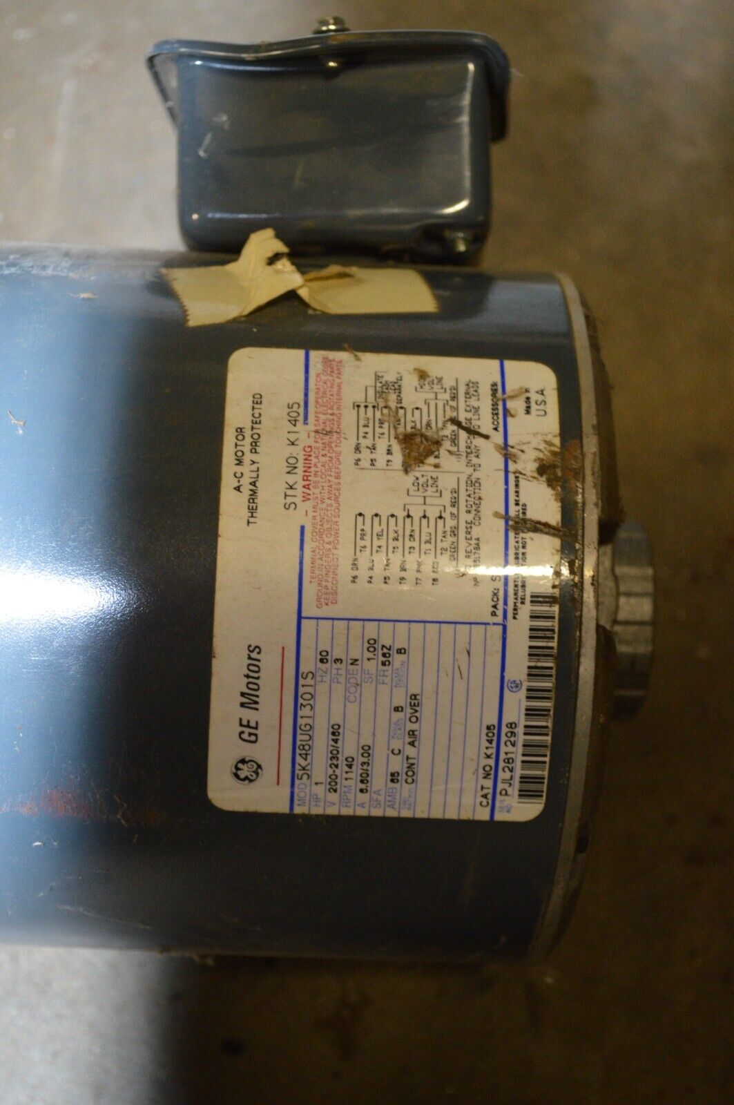GE MOTORS, A-C MOTOR, 5K48UG1301S, 1HP, 3PH, 1140RPM - Northside Material Brokers