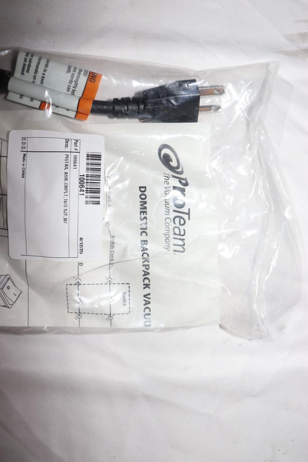 Genuine OEM - 100641 Power Cord Replacement Parts for Proteam Backpack Vacuum - Northside Material Brokers
