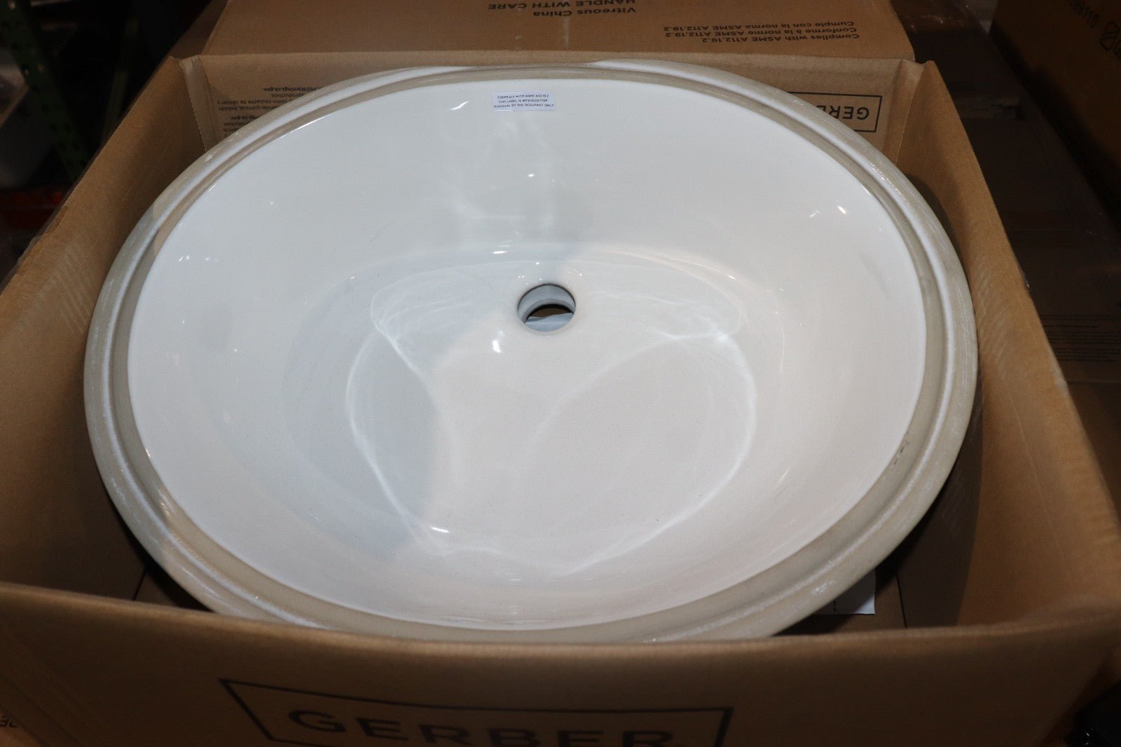 Gerber 12-780 Luxoval Undermount Bathroom Sink, 8-1/4"x19-1/2"x15-1/8" White NIB - Northside Material Brokers