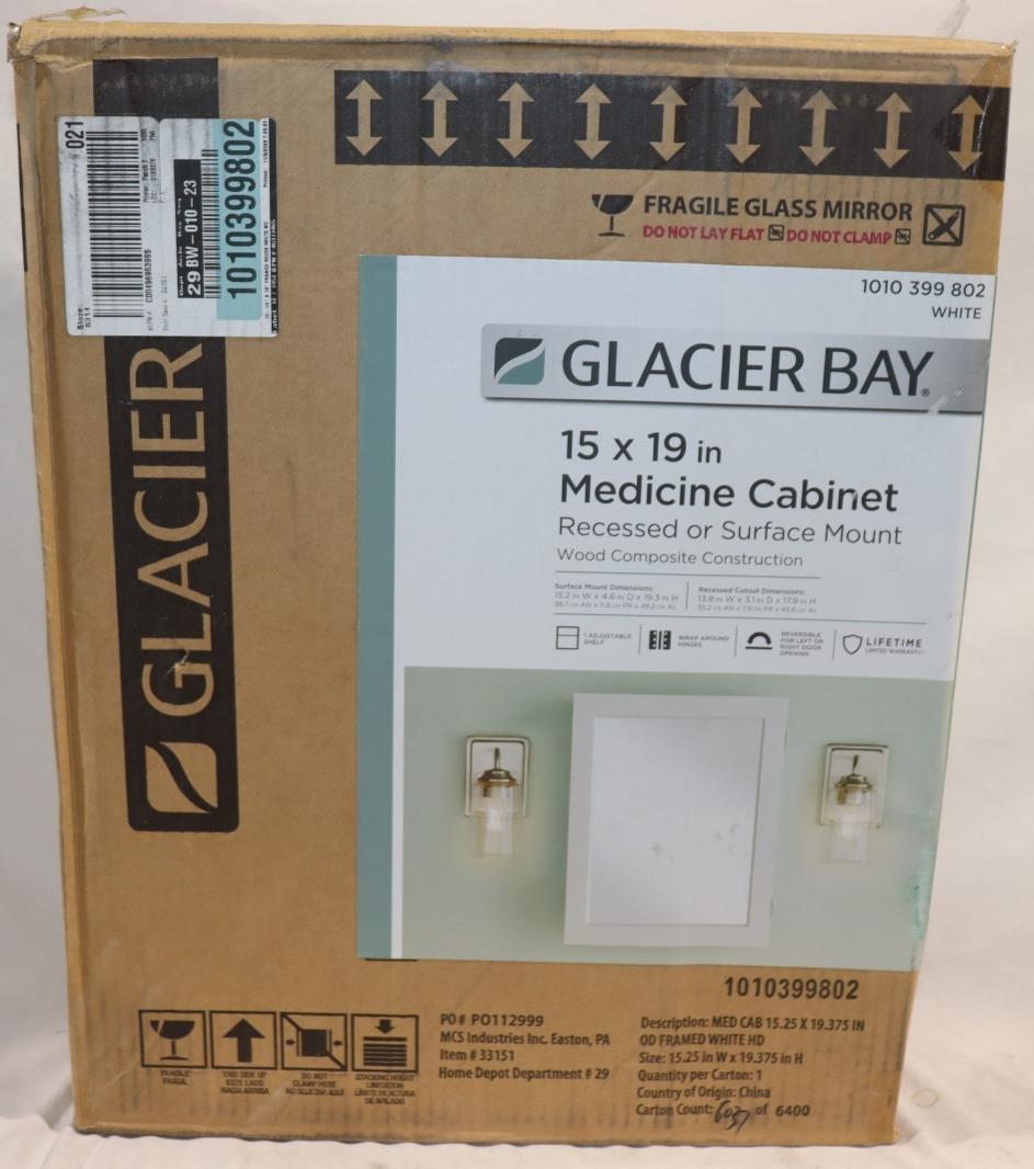 Glacier Bay 15-1/4in x 19-3/8in Framed Recessed/Surface-Mount Medicine Cabinet - Northside Material Brokers