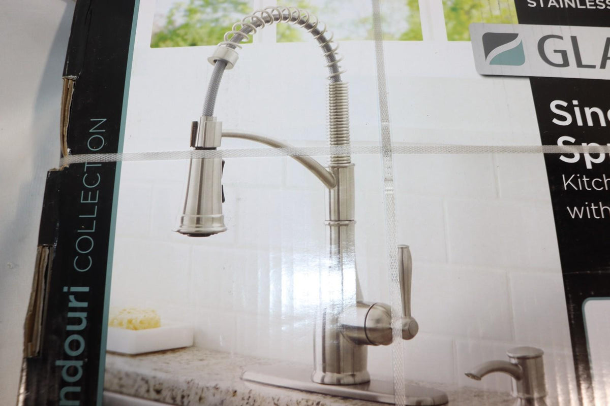 Glacier Bay Mandouri Single Handle Spring Neck Kitchen Faucet In Stainless Steel - Northside Material Brokers