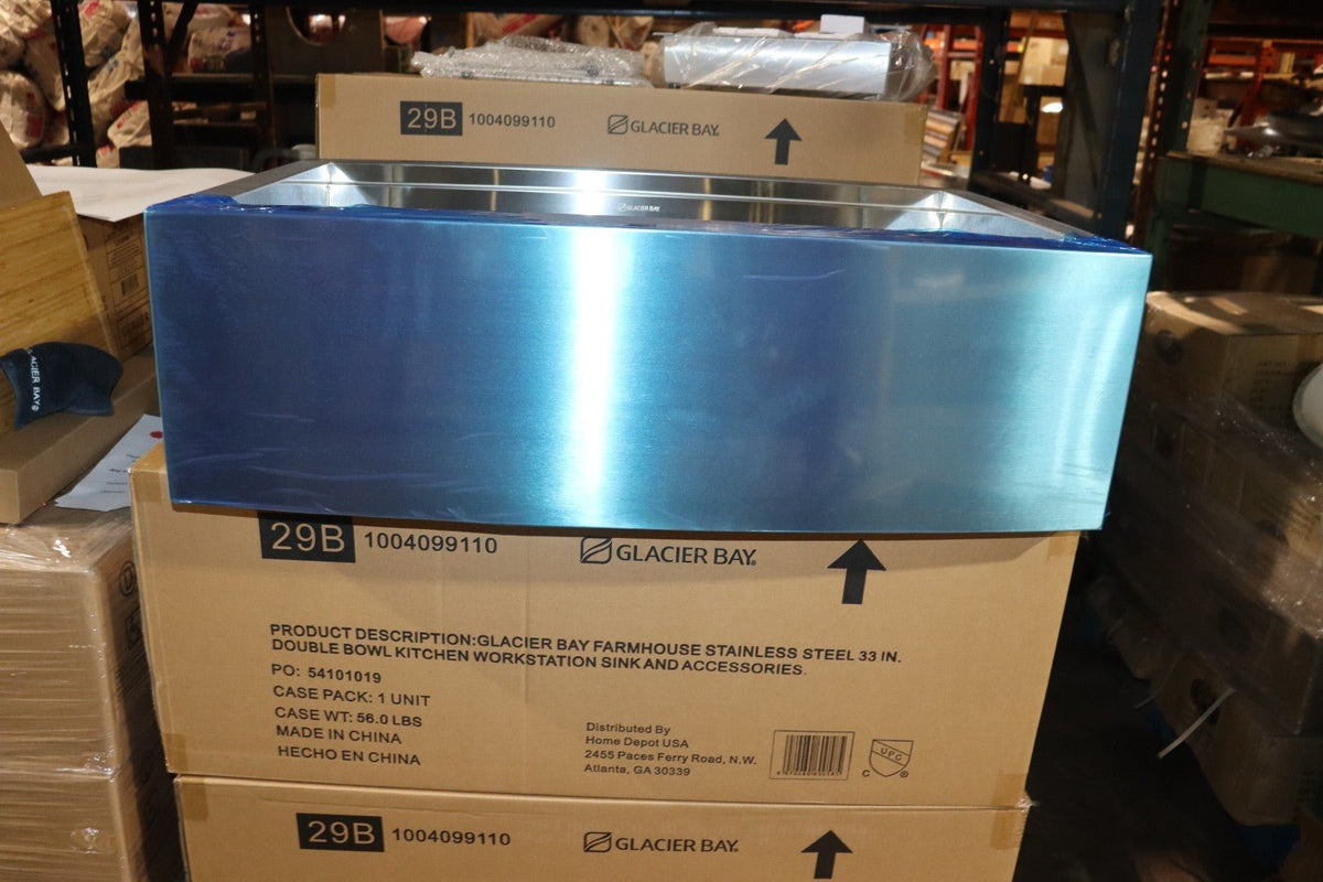 Glacier Bay Zero Radius Farmhouse Apron-Front 18G Stainless Steel 33 in. Double - Northside Material Brokers