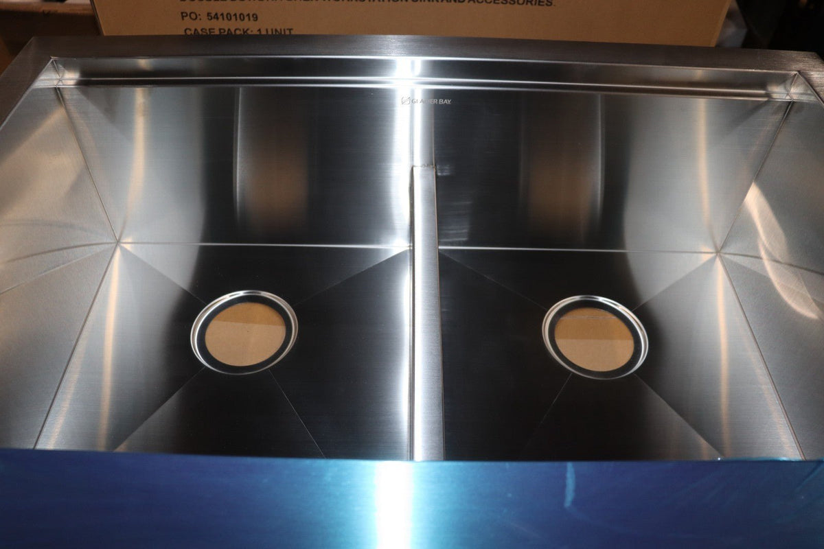 Glacier Bay Zero Radius Farmhouse Apron-Front 18G Stainless Steel 33 in. Double - Northside Material Brokers