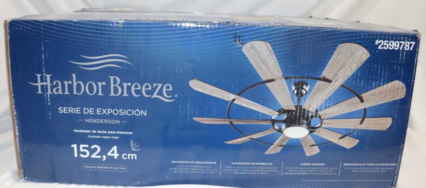 Harbor Breeze Henderson EUK60MBK10LR 60" Ceiling Fan w/ Light and Remote - Northside Material Brokers
