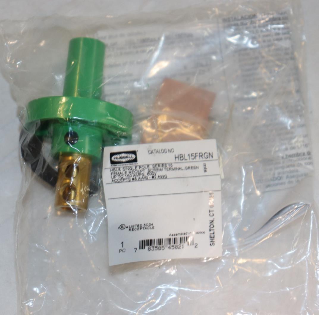 Hubbell HBL15FRGN Receptacle, Green, Female, 8-2, Taper - Northside Material Brokers