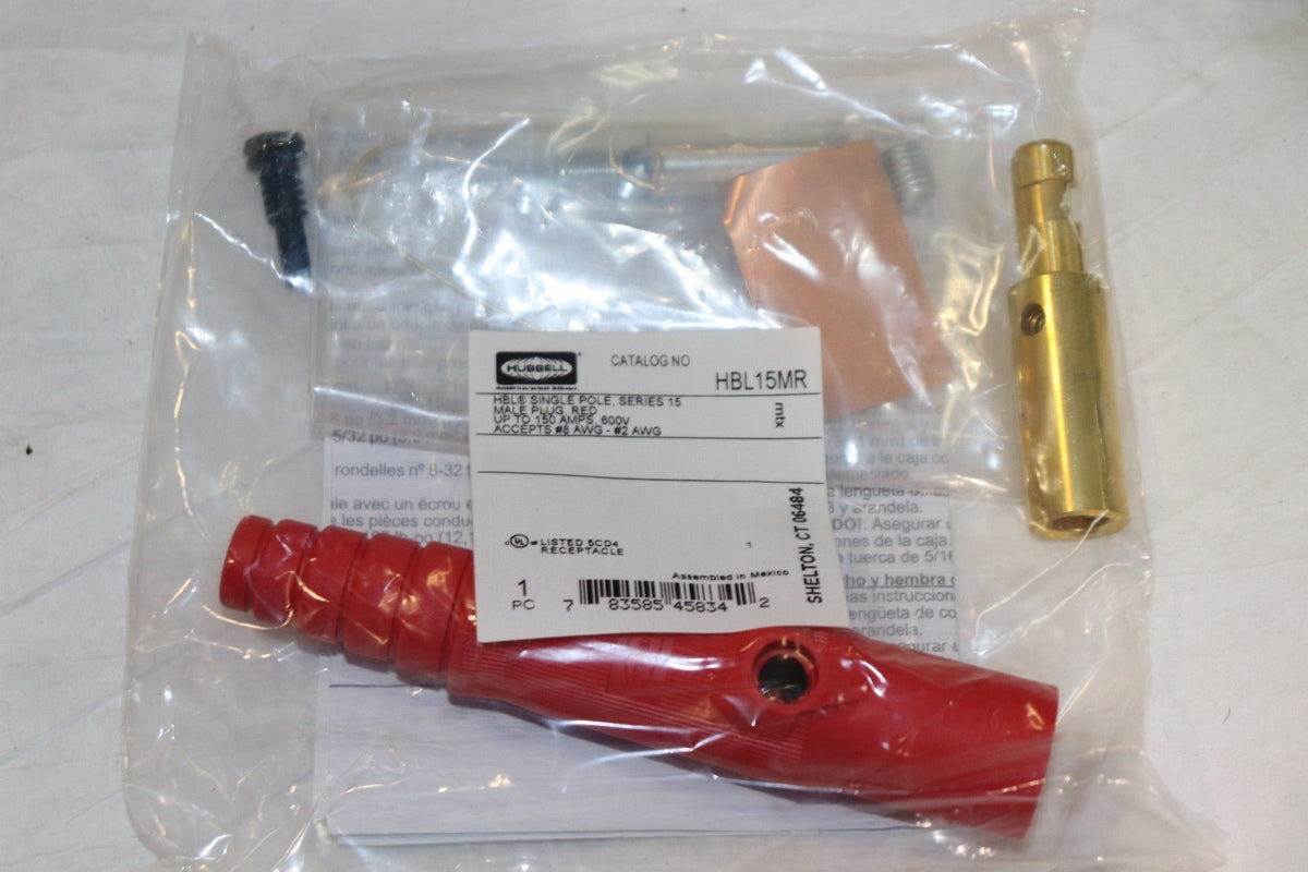Hubbell HBL15MR SINGLE POLE MALE PLUG, 150A, 600V, RED, 8-2 AWG - Northside Material Brokers
