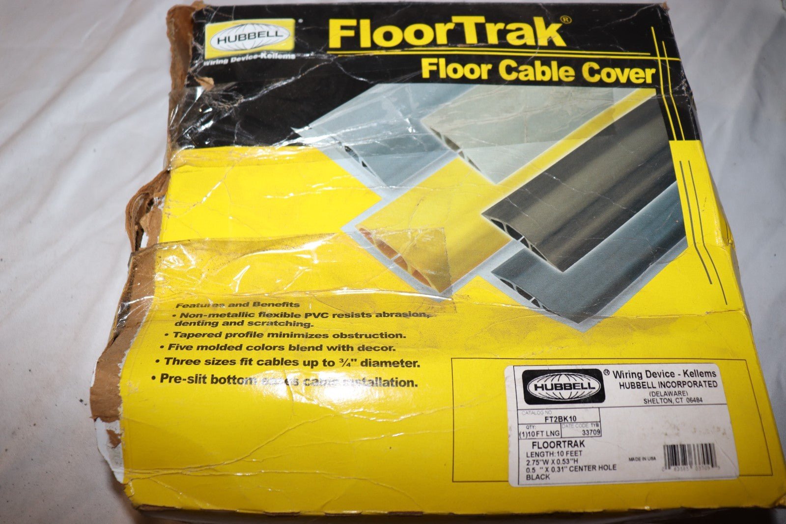 Hubbell Wiring FT2BK10 PVC Floor Trak Floor Cable Cover Black, New - Northside Material Brokers