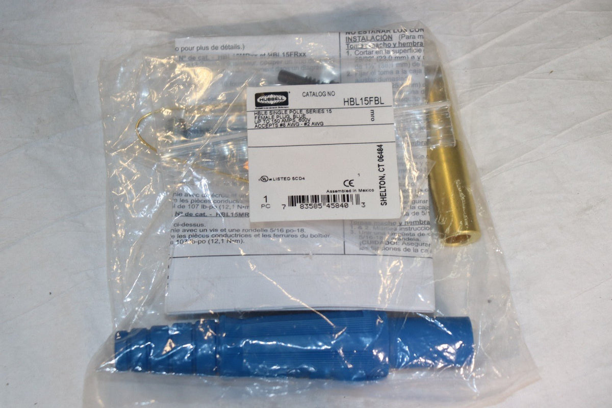 Hubble Single Pole Products, FEMALE Plug, 150 Amp Series, BLUE, HBL15FBL, 600V - Northside Material Brokers