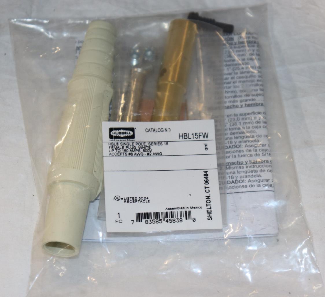 Hubble Single Pole Products, Female Plug, 150 Amp Series, White, HBL15FW, 600V - Northside Material Brokers