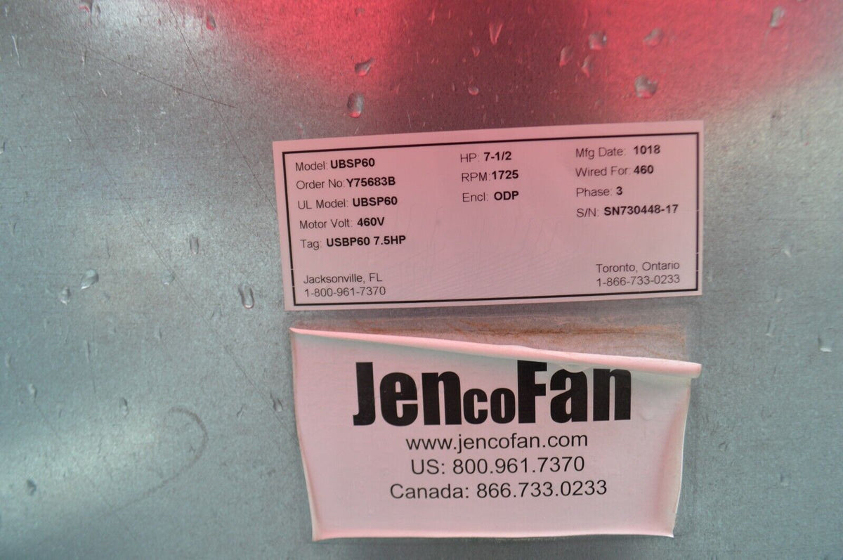 JencoFan Model UBSP60, Industrial Ventilation Fan - Northside Material Brokers