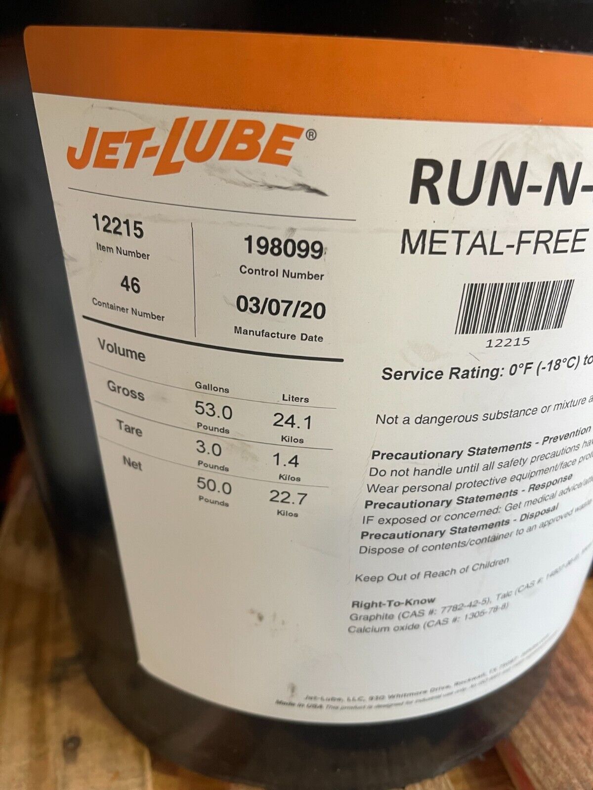 JET-LUBE Metal-Free Thread Sealant: 5 gal, Pail, Black, Non-Corrosive - Northside Material Brokers