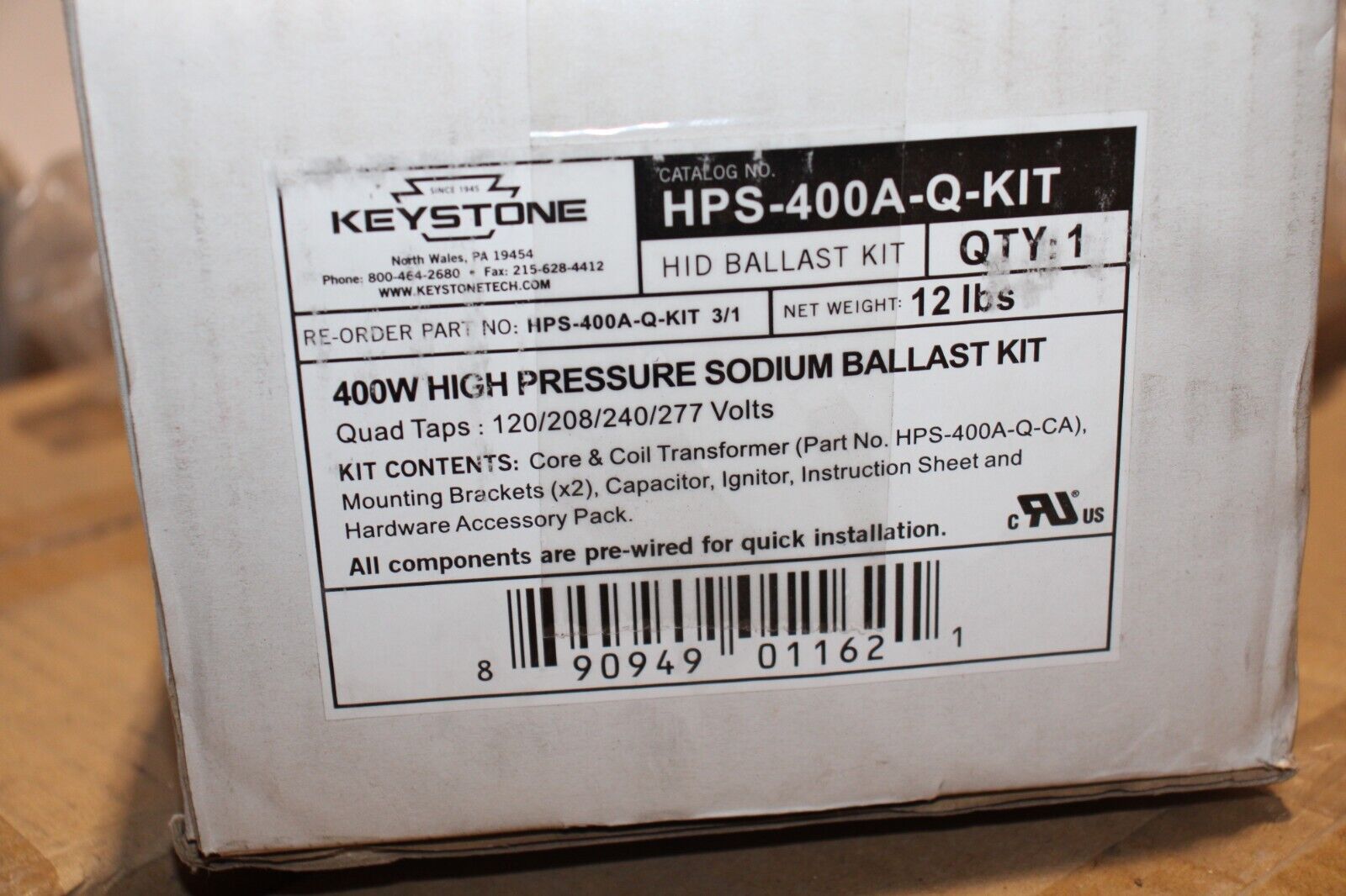 Keystone HPS-400A-Q-KIT 400 Watt High Pressure Sodium (HPS) Ballast Kit NEW/USED - Northside Material Brokers