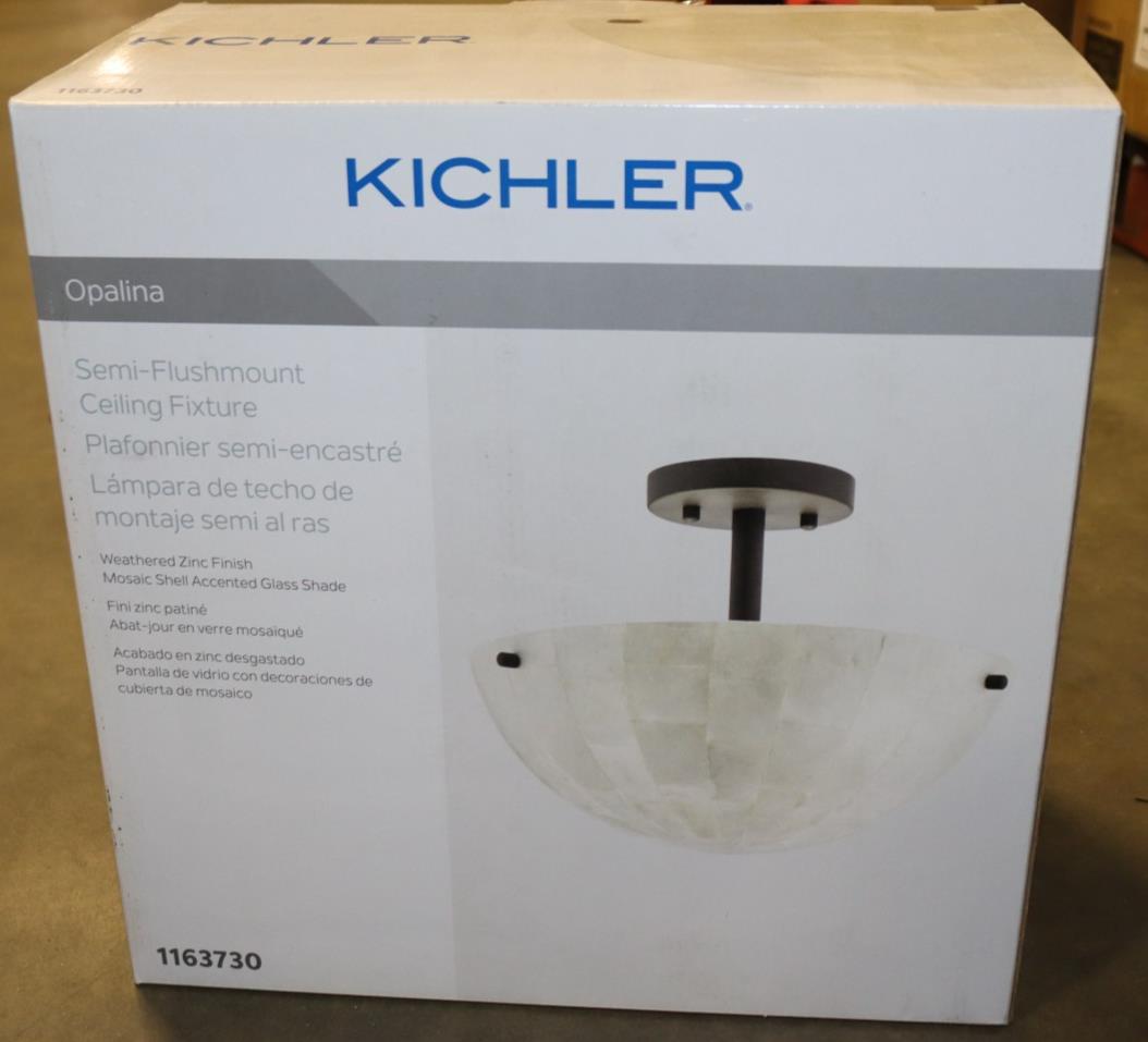Kichler Opalina 1163730 Ceiling Mount Light Fixture, Weather Zinc, NIB - Northside Material Brokers