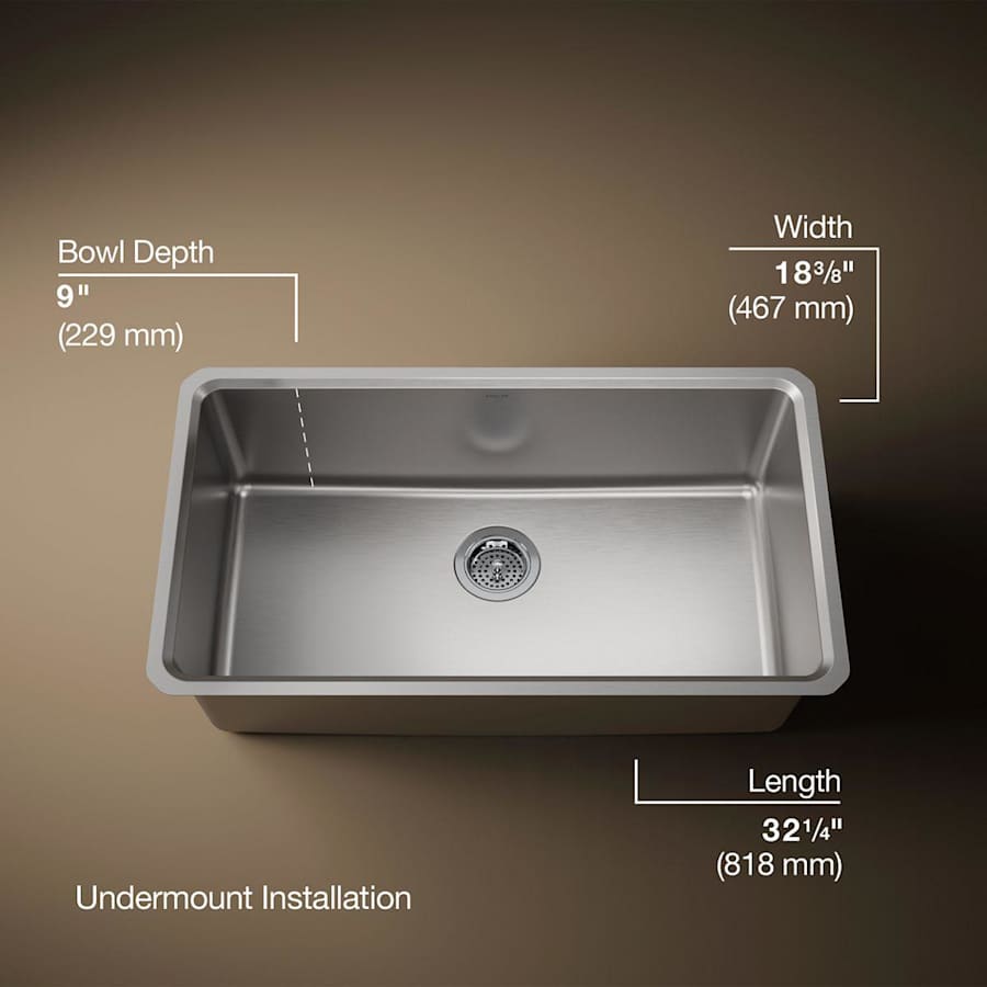 Kohler Buckley 32-1/4" Undermount Single Basin Stainless Steel Kitchen Sink, 28901-NA - Northside Material Brokers