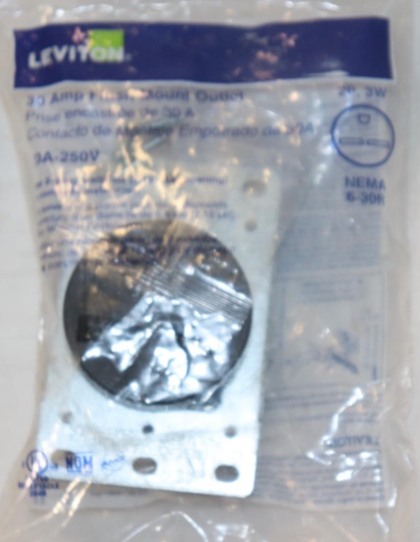 LEVITON 5372 30 Amp Flush Mount Grounding Receptacle / Outlet NEMA 6-30R - Black - Northside Material Brokers