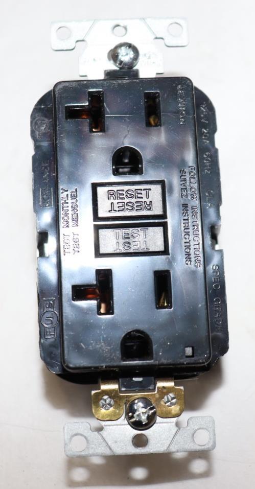 LEVITON MGFN2-E 20A 125V RECEPTACLE, Self Test GFCI Outlet, Black, Lev-Lock - Northside Material Brokers