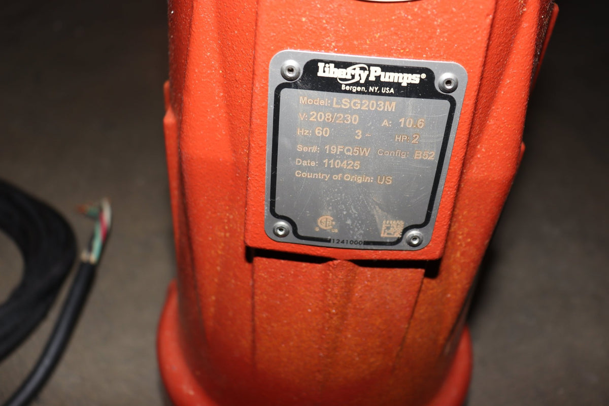 Liberty Pumps Grinder Pump: Horizontal, 3 Ph, 2HP, 208/230V, 50gpm @ 10' Head, Female - Northside Material Brokers
