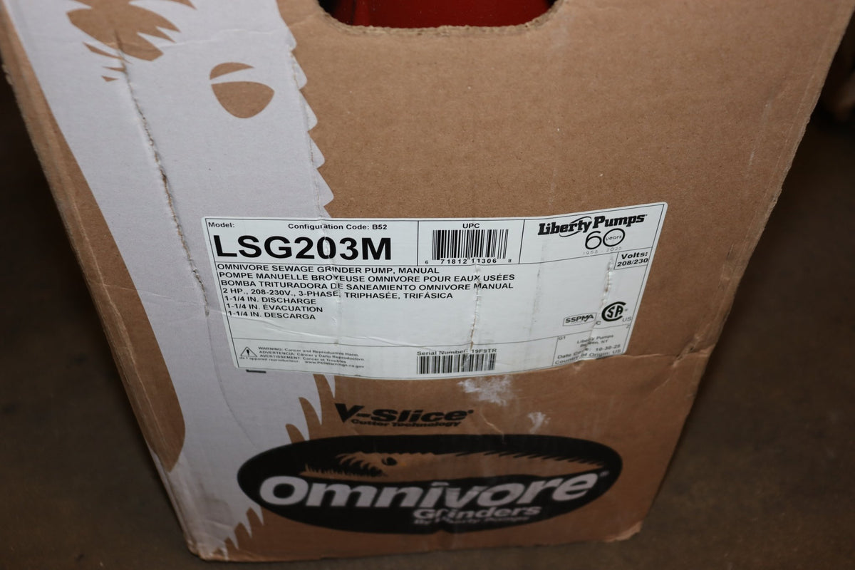 Liberty Pumps Grinder Pump: Horizontal, 3 Ph, 2HP, 208/230V, 50gpm @ 10' Head, Female - Northside Material Brokers