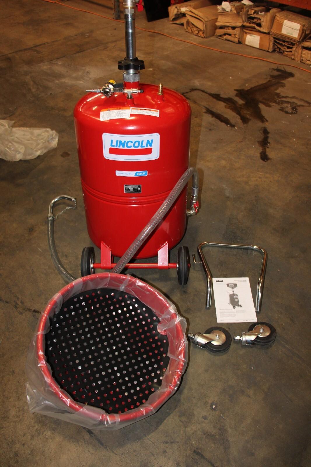 LINCOLN 3614 Oil Drain: 20 gal Capacity, Pressurized, Red, w/ Sight, NOB - Northside Material Brokers