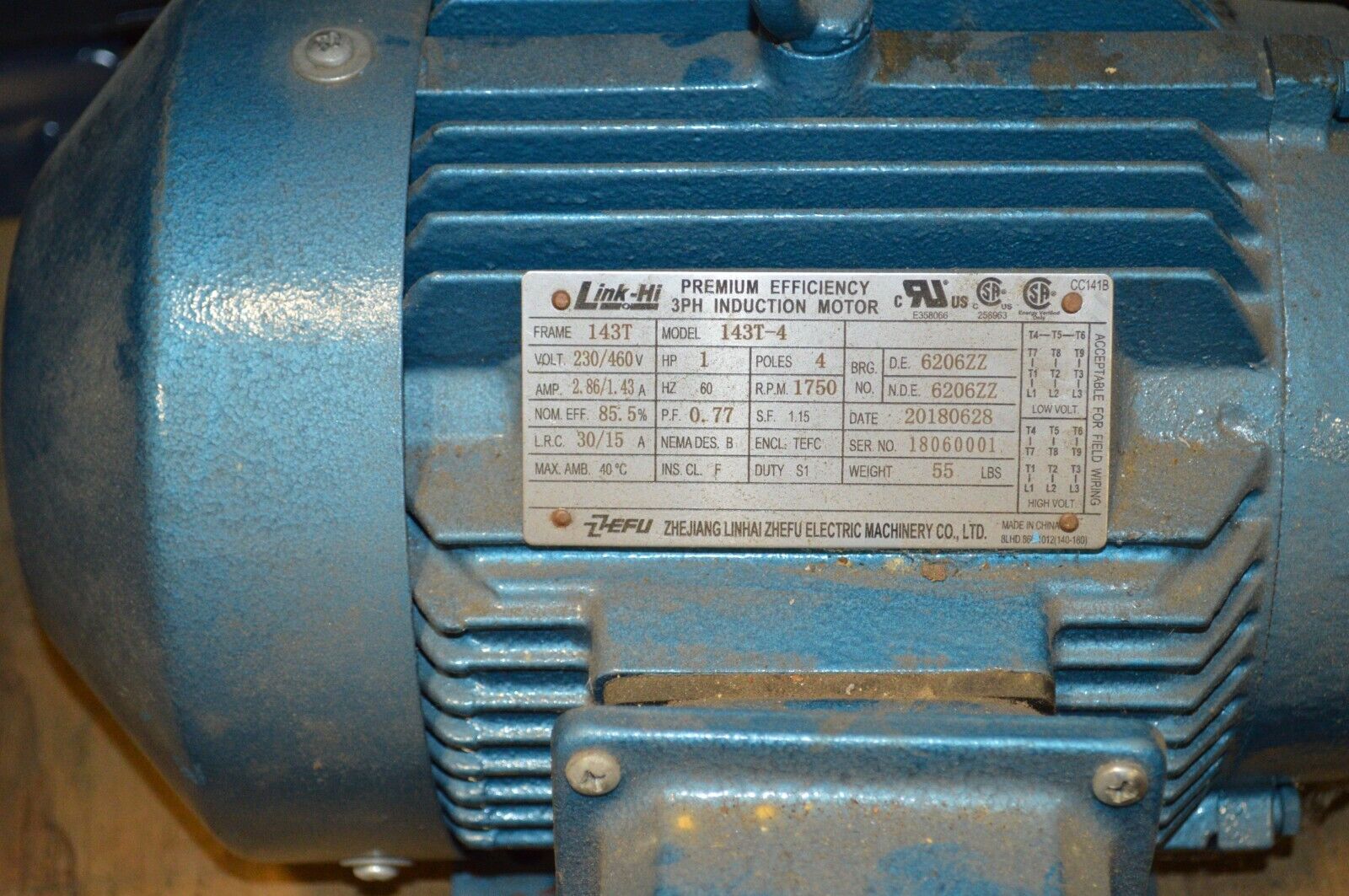 Link Hi Motor Model, 143t-4, 1 HP PREMIUM EFFECIENCY 3 PH INDUCTION MOTOR - Northside Material Brokers