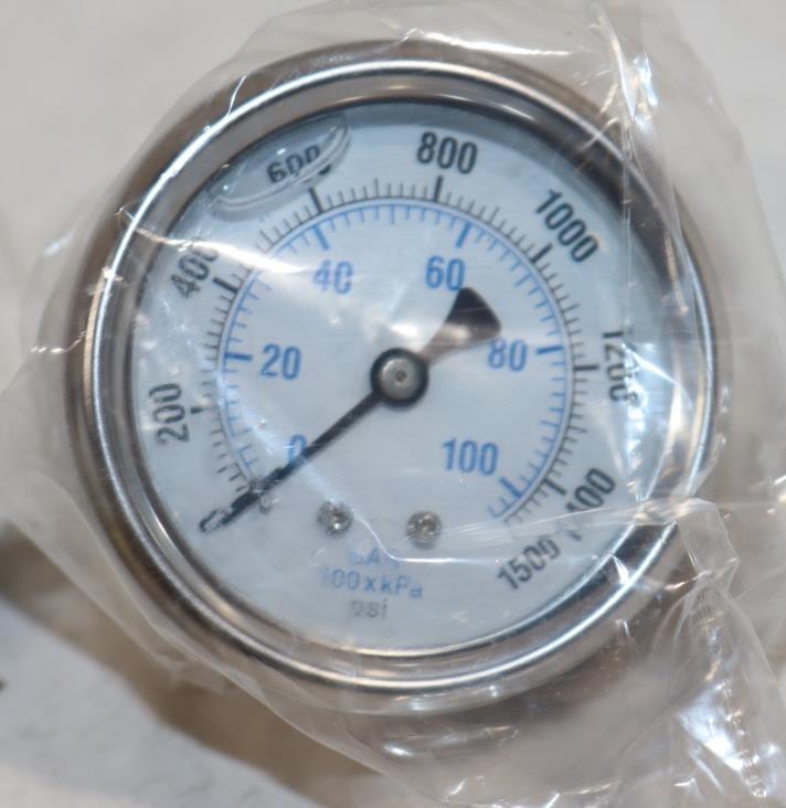 LIQUID FILLED PRESSURE GAUGE 0-1500 PSI, 2.5" FACE, 1/4" BACK MOUNT, LFSB25-1500 - Northside Material Brokers