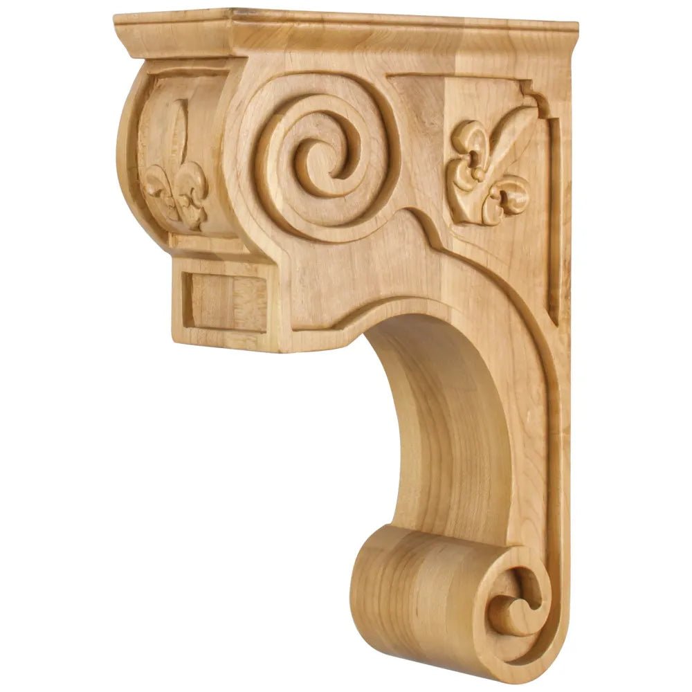 Maple Scrolled Fleur-de-lis Corbel 3-3/8" W x 8" D x 11-3/4" H CORT-FMP - Northside Material Brokers