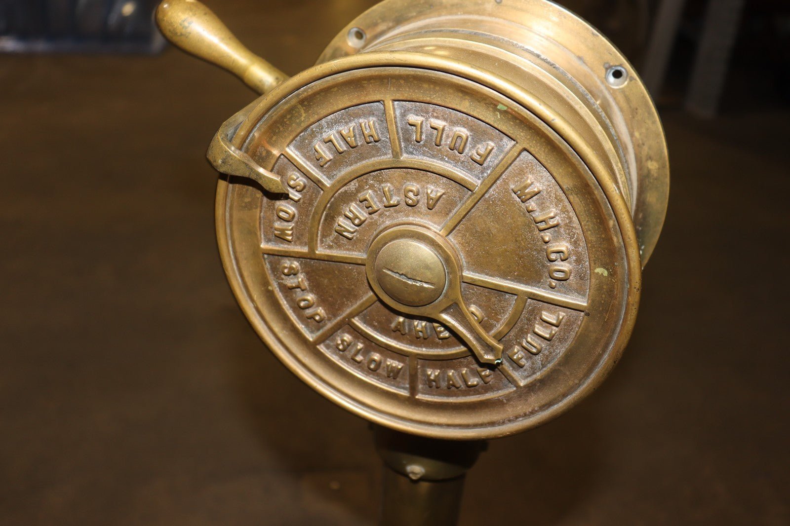 Marine Brass Telegraph 7” - Nautical Ship Engine Room Decor with Wood Base - Northside Material Brokers