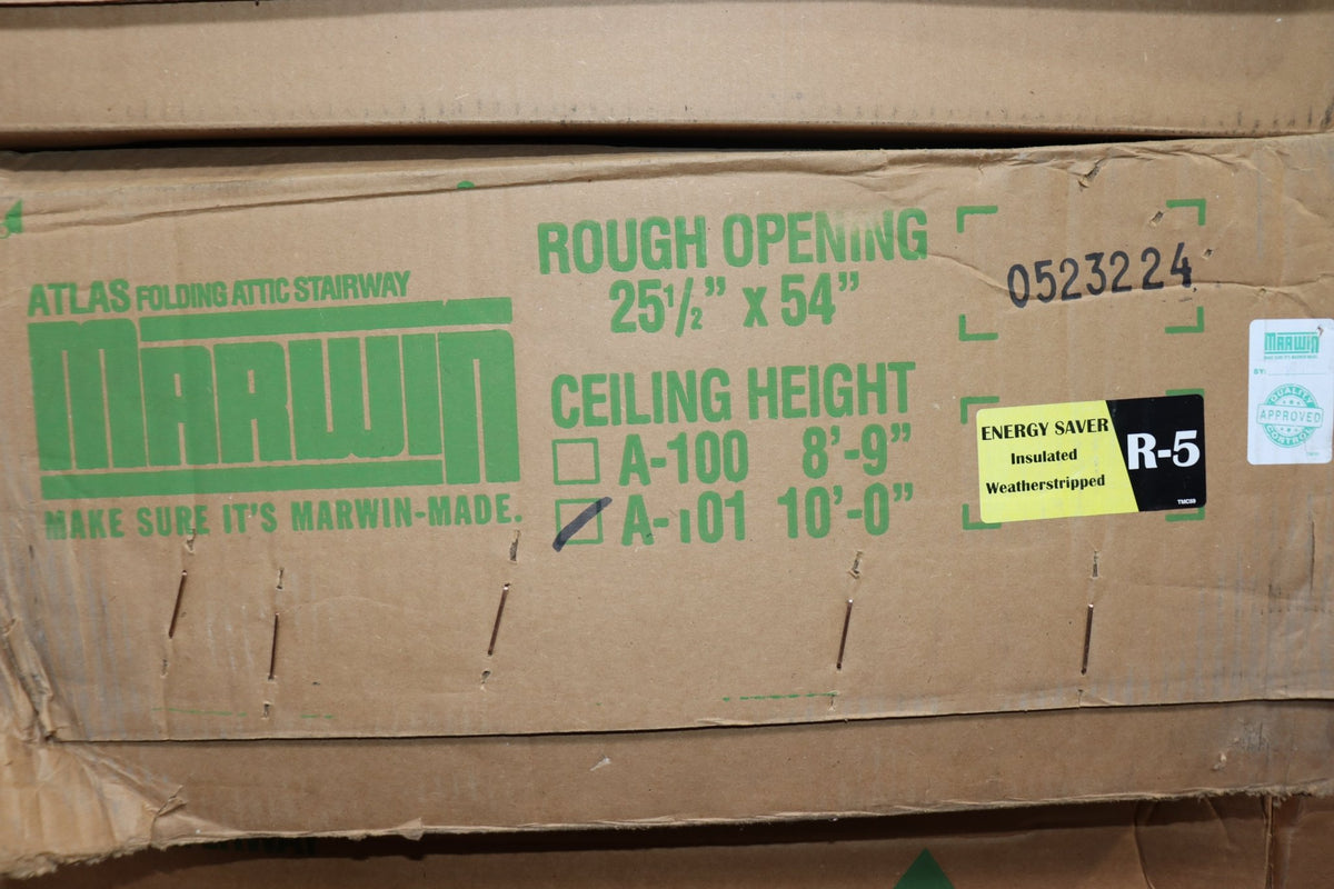 Marwin A-101 Attic Ladder, 10 ft H Ceiling, 25-1/2 x 54 in Opening, 250 lb - Northside Material Brokers